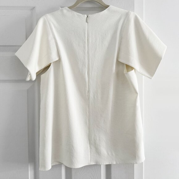 Tibi Chalky Drape V-Neck Top With Folded Sleeve in White, size 12 - Picture 11 of 12